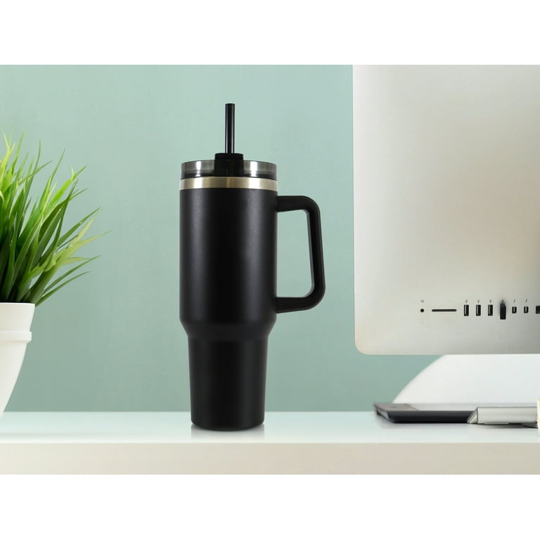 Mainstays 40 oz Stainless Steel Tumbler with Straw and Handle, Double Wall Insulated, Black