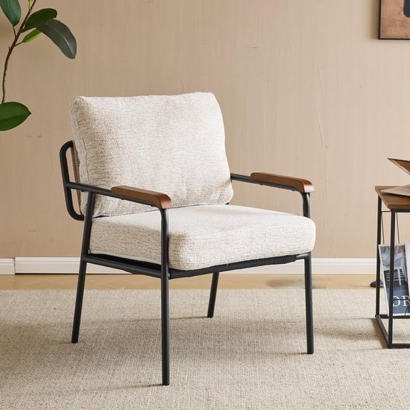 Mid-Century Modern Accent Armchiars Set of 2 for Small Space, Small Comfy Upholstered Leisure Reading Chairs with Wood Armrests for Bedroom, Living Room, Waiting Room