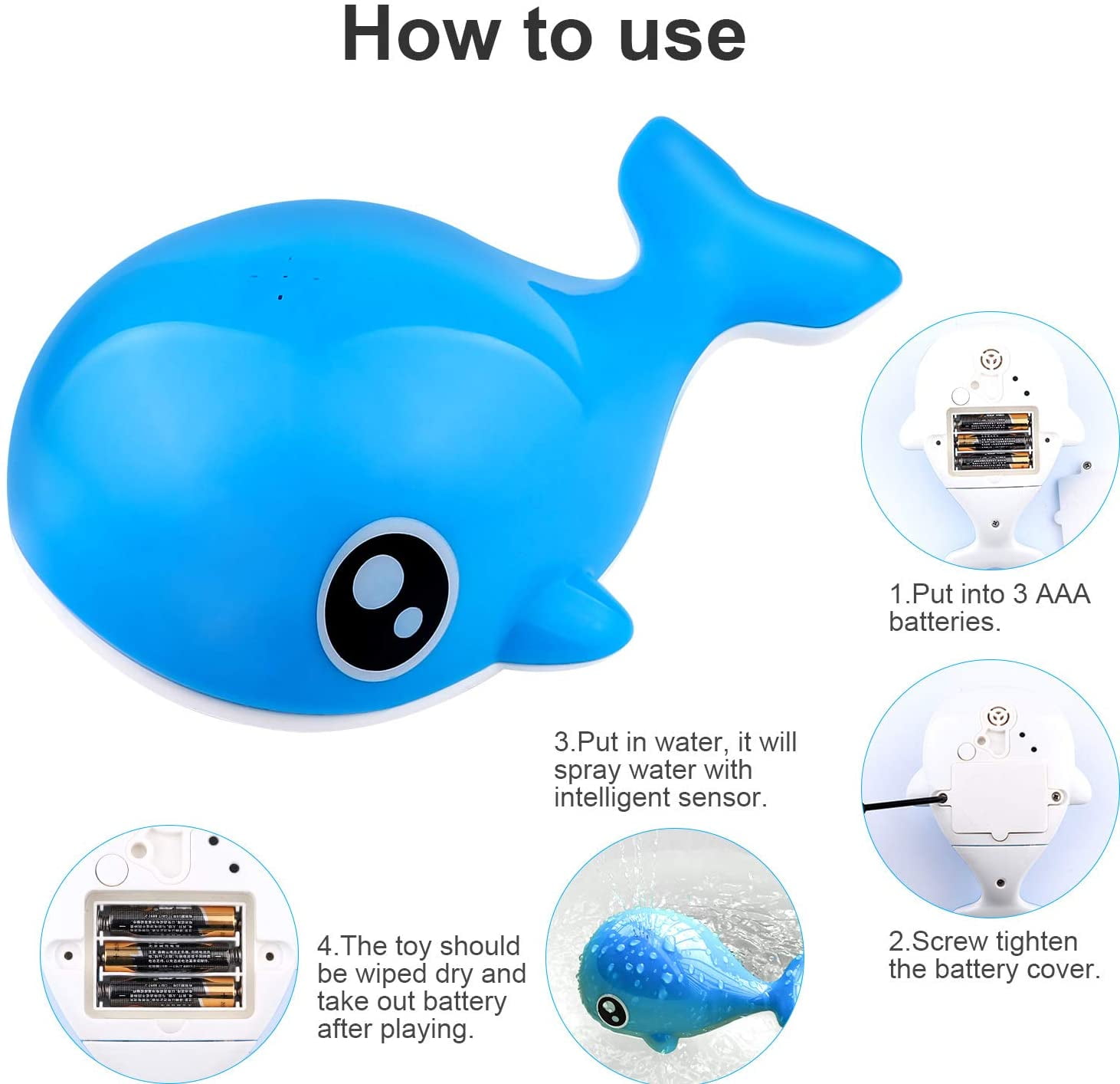 Light Up Whale Bath Toys with LED Light Spray Water Bath Toys for Toddlers Infant Kids Boys Girls Induction Sprinkler Bathtub Toys Shower Pool Bathroom Toy Learning Curve Baby Bath Toys Blue 