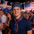 thumbnail image 6 of USA 250th Anniversary Patriotic Headband for Men Women, 1776-2026 U.S. Flag Wide Sweatband, Red White Blue Stars and Stripes Crisscross Hair Accessory for Running, Yoga, 4th of July Parades, Lazyguy, 6 of 8