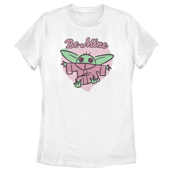 Women's Star Wars: The Mandalorian Valentine's Day The Child Be Mine Sketch Graphic Tee White Small