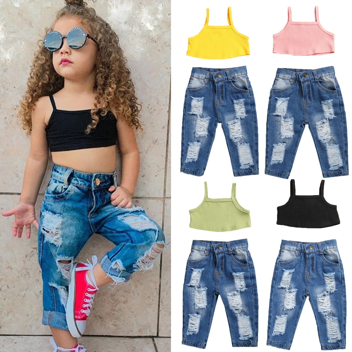 2pcs Kids Baby clothes baby clothes denim outfits hoodie top jeans outfits 
