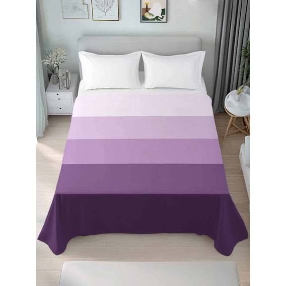 Purple Ombre California King Size Flat Sheet, Wrinkleproof & Fadeproof Cooling Flat Bed Sheet Only, Modern Abstract Art Farmhouse Striped Breathable Soft Bedding Top Sheets 108 x 98 Inches