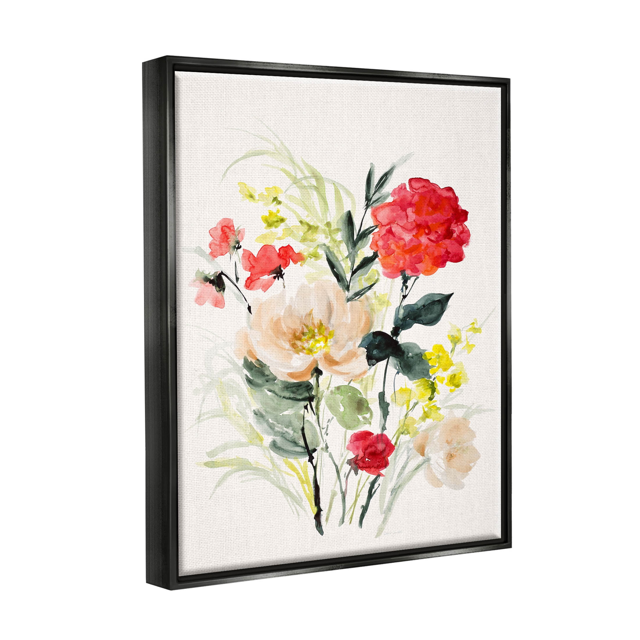 Stupell Industries Bold Mixed Flower Arrangement Graphic Art Jet Black Floating Framed Canvas Print Wall Art, Design by Lanie Loreth