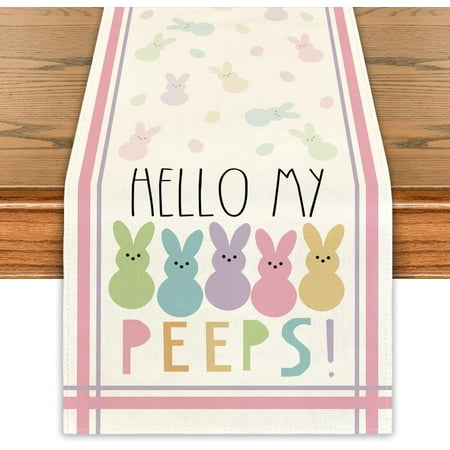 

Easter Table Runner Happy Easter Peeps Table Cover Spring Bunny Rabbit Decor Happ Easter Peeps Decorations for Home Party