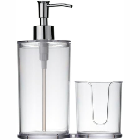 Mainstays True Color Clear Mouthwash Dispenser & Cup Holder, 2 Piece