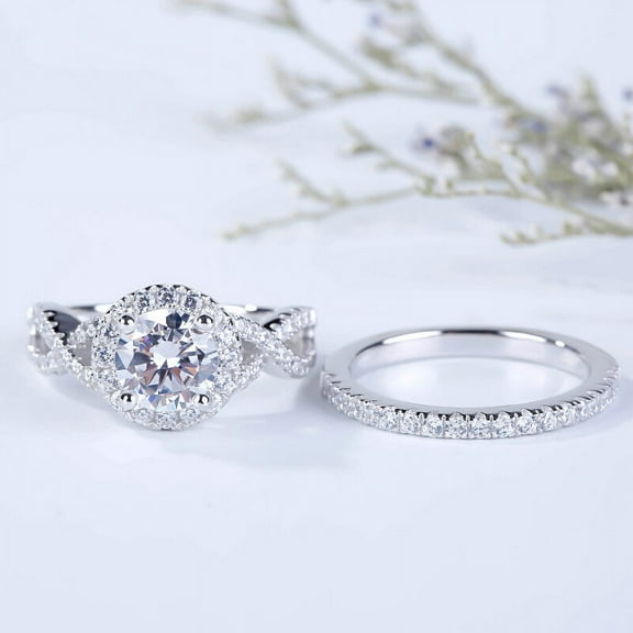 Silvago Jewel White Gold Over 14K Silver Diamond Ring - 1.8 Ct Oval Excellent Cut Diamond Ring - Engagement Wedding Twisted Halo Prong Set Rings for Women's - Ever & Ever Halo-Style Engagement Ring