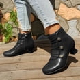 thumbnail image 2 of Dakaela Bottes à la Cheville pour Femmes Talons Blocs Bas Boutons Bottines Vintage d'Automne Bout Rond Escarpins de Robe Travail pour Dames Chaussures Noires 9, 2 of 8