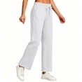 thumbnail image 2 of Women's Sweatpants High Waisted Cotton Linen Drawstring Elastic Waist Trousers with Pockets Soft Stretchy for Gym and Lounging, 2 of 6