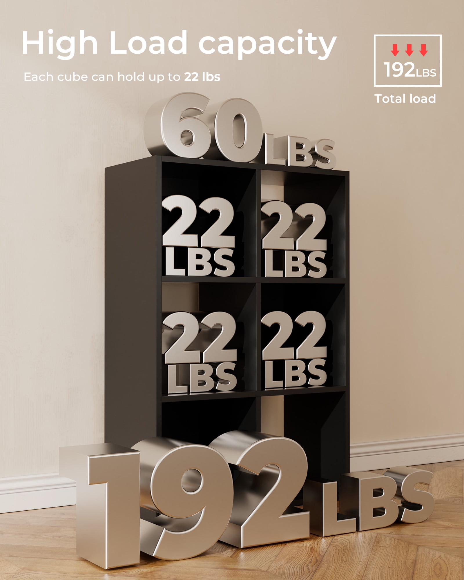 LUCKLIFE 6  Cube Storage Organizer with Open Back and Removable Back Panels, Black