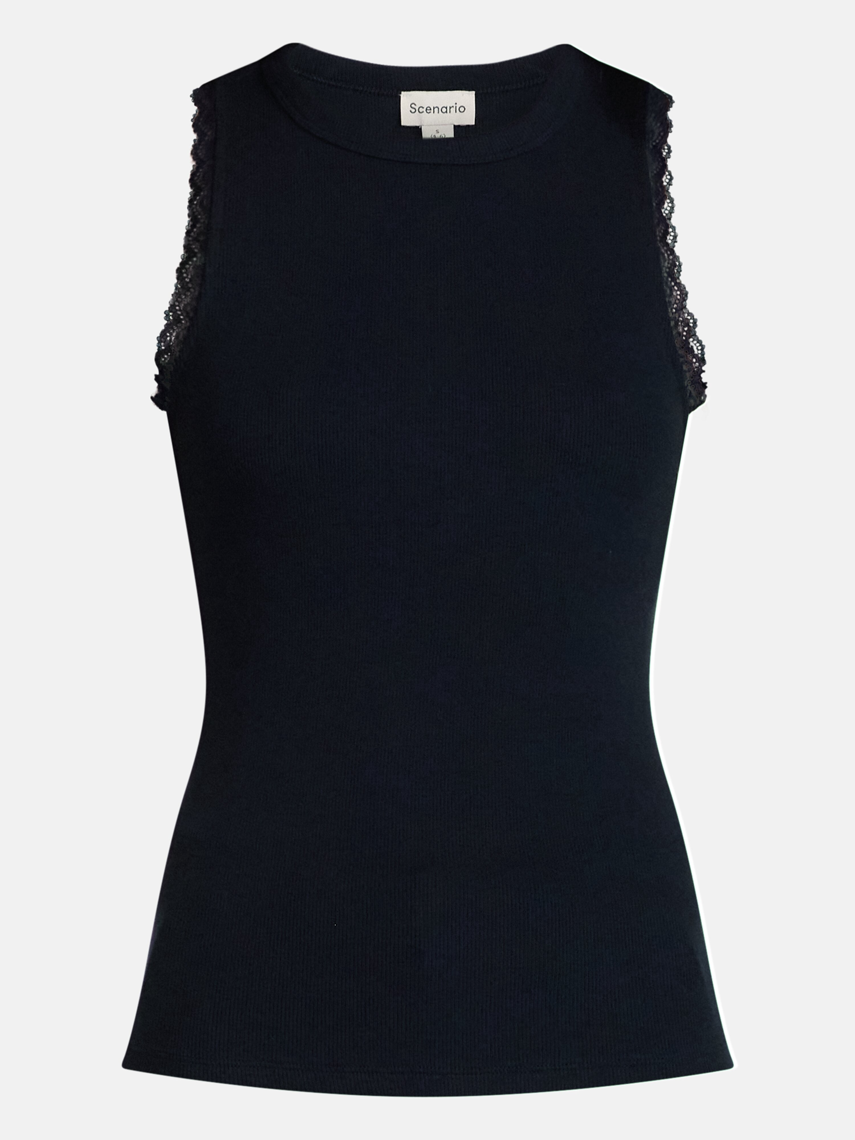 Scenario Women's Ribbed Tank Top with Lace Trim, Sizes XS-XXXL