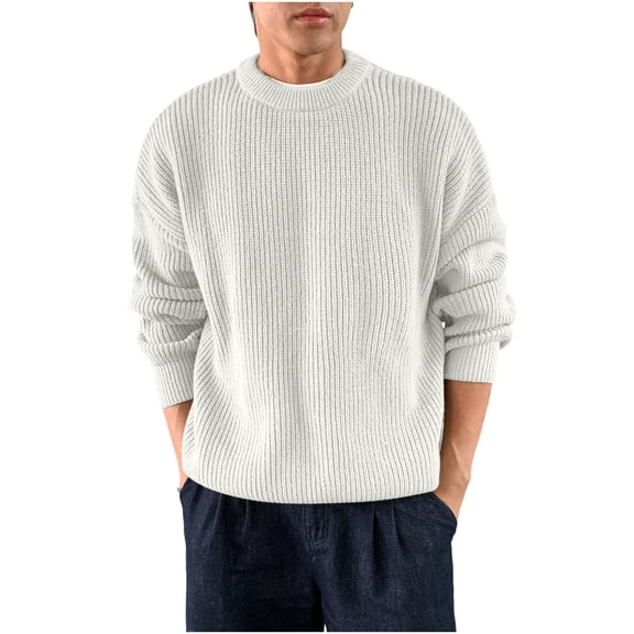 Lmnyox Men's Sweaters Warm Solid Color Crew Neck Pullover Fall Winter Loose Long Sleeve Knit Pullover Shirts