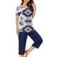 thumbnail image 2 of Sexy Pijama Conjunto para las Mujeres, Cuello Redondo Blusa de Manga Corta Y Pantalones, Traje de Moda Casual, 2 of 9