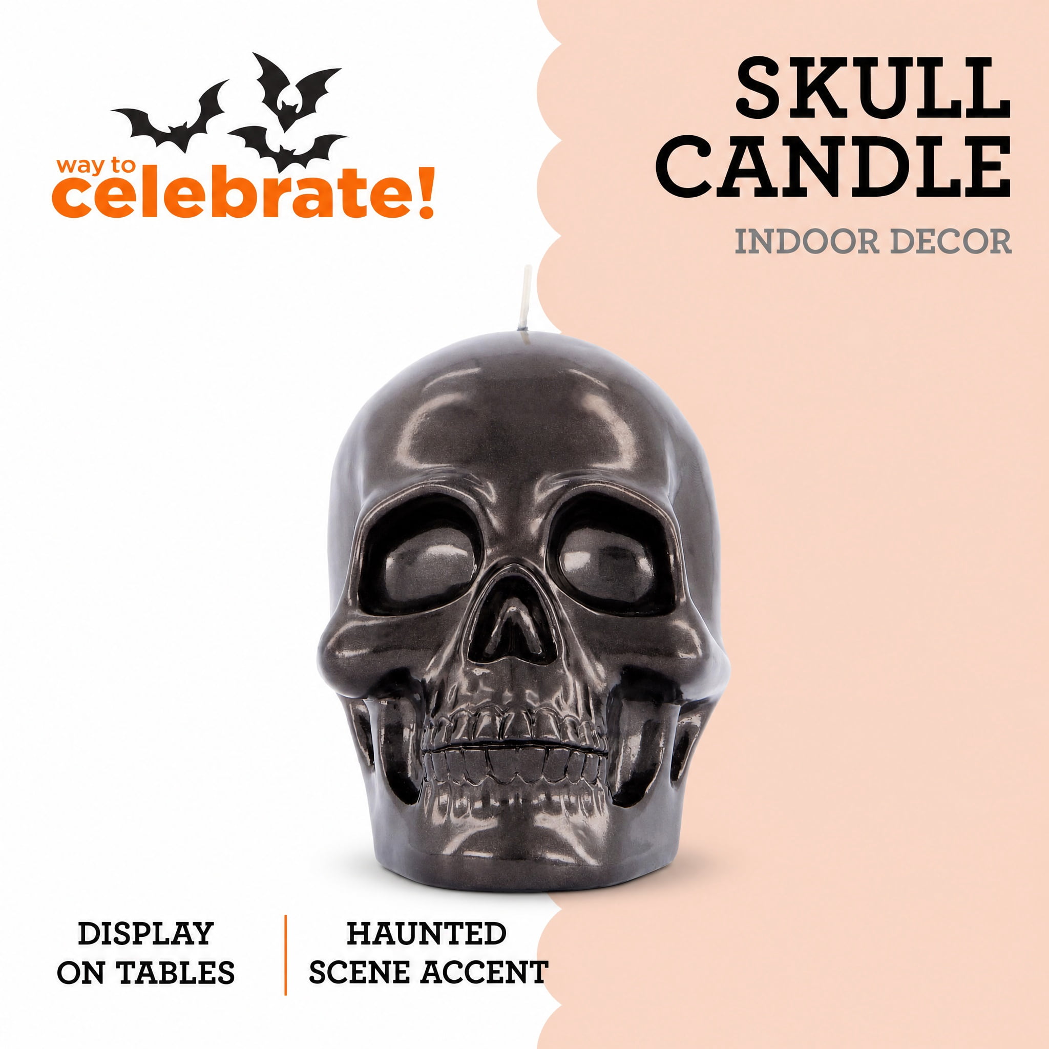 Skull Candle, Black, 4.6", Halloween by Way To Celebrate