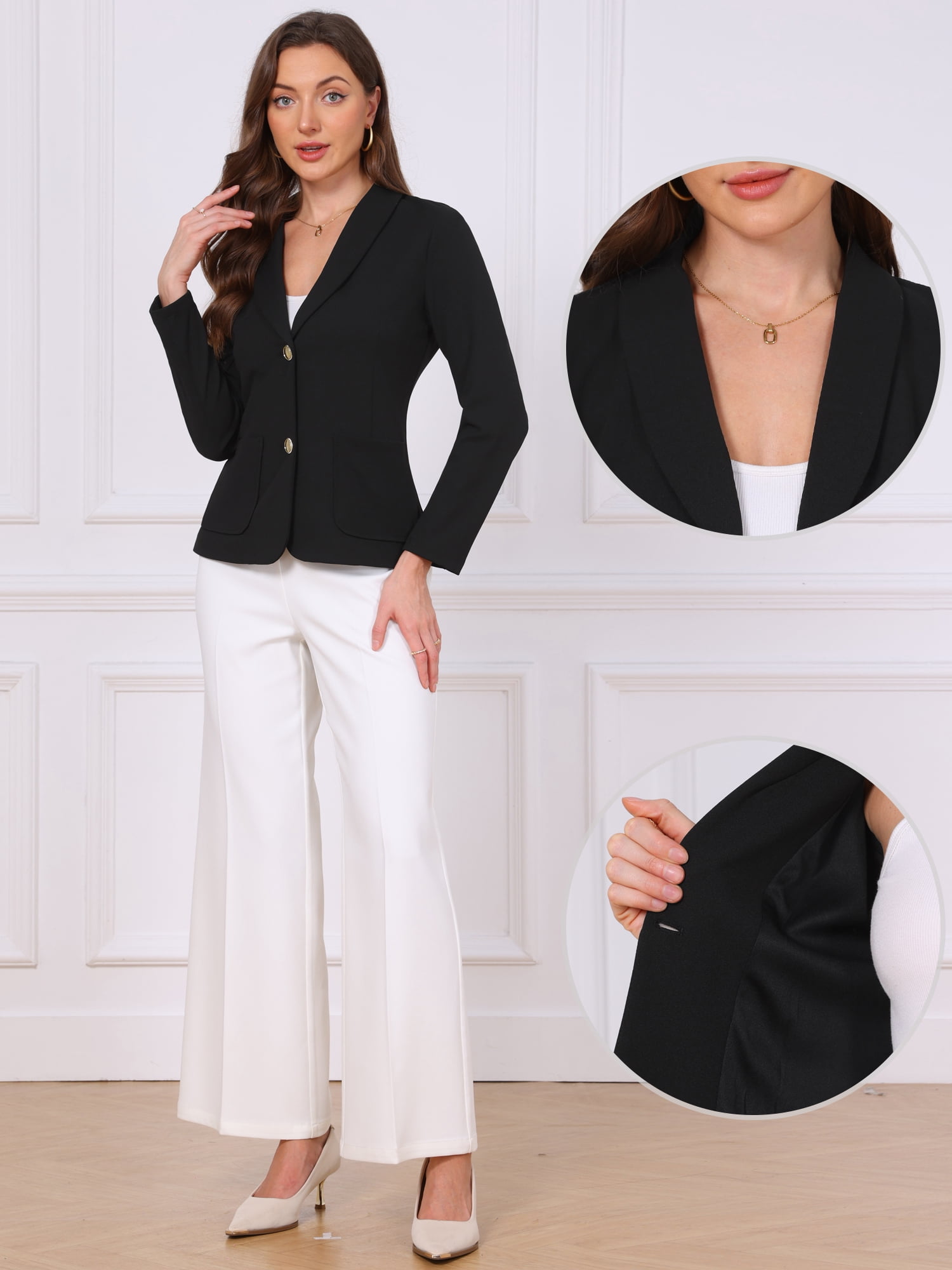 DARING DIVA Women's Blazers Shawl Lapel Long Sleeve Work Office Jackets XL Black