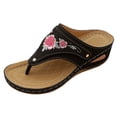 thumbnail image 4 of Pandaie Orthopedic Sandals for Women 2026 Summer Slip on Beach Flip Flops Arch Support Flower Dressy Wedge Casual Boho Slippers Black Size 6.5, 4 of 5