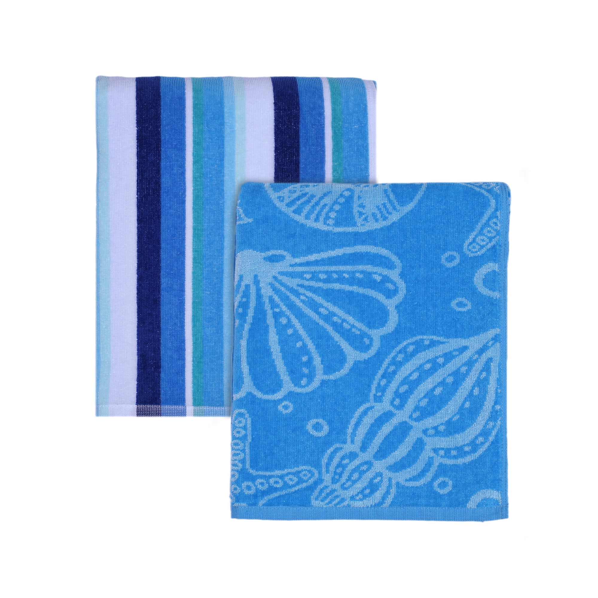 Mainstays Blue Shells & Stripes Beach Towels (2 Count)