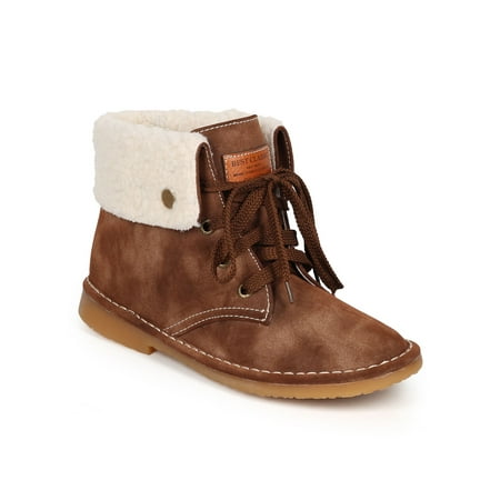 Nubuck Womens Boots - Nature Breeze CI25 Women Distressed Nubuck Shearling Snap Folded Cuff Boot