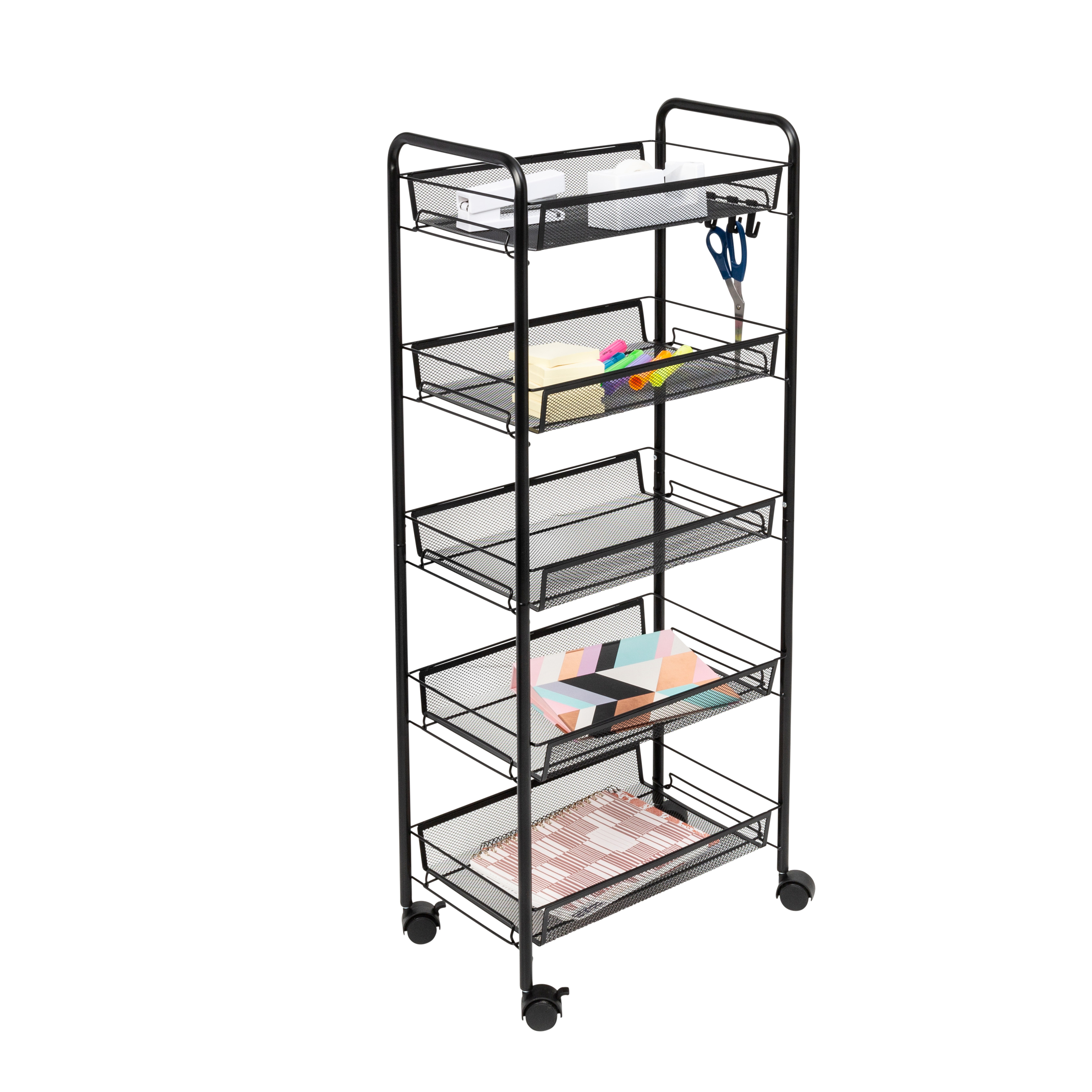 Honey-Can-Do Steel 5-Tier Rolling Storage Cart with 4 Hooks, Black - image 3 of 10