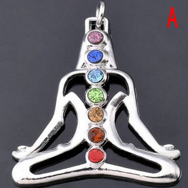 CHAKRA NECKLACE 18" Chain Yoga Meditation Buddha Multi Color Rhinestone Pendant 