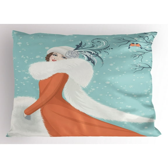 Ambesonne Vintage Woman Pillow Sham, Lady in Red Coat, 26" X 20", Multicolor