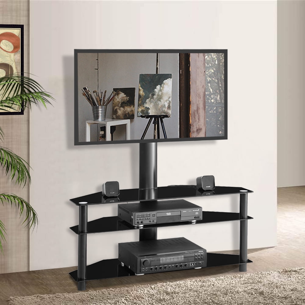 TV Stand Modern Clear Glass Unit up to 60" inch HD LCD LED Curved TVs 125cm 