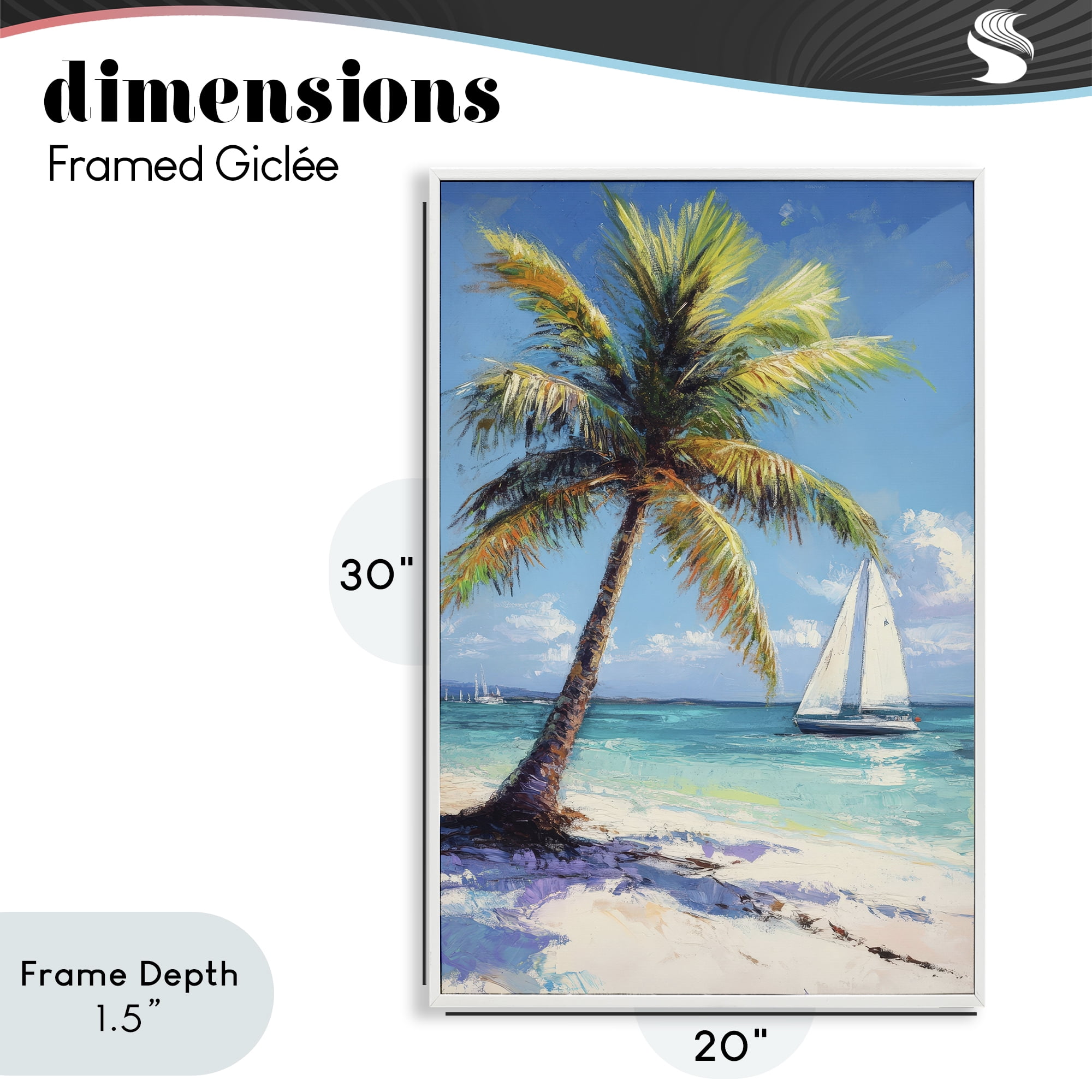 Stupell Industries Palms & Sails Beach View White Framed Giclee Art, design by Petal Prints Design