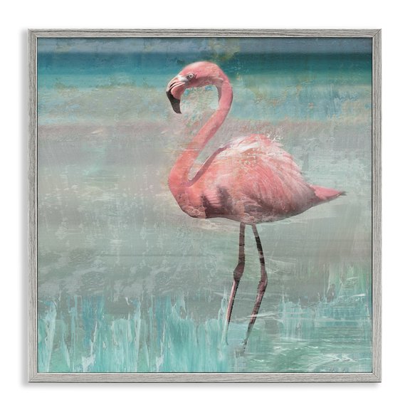 Stupell Industries Tropical Tropical Flamingo Standing Collage Gray Framed Giclee Art, 24 x 24, by Nan