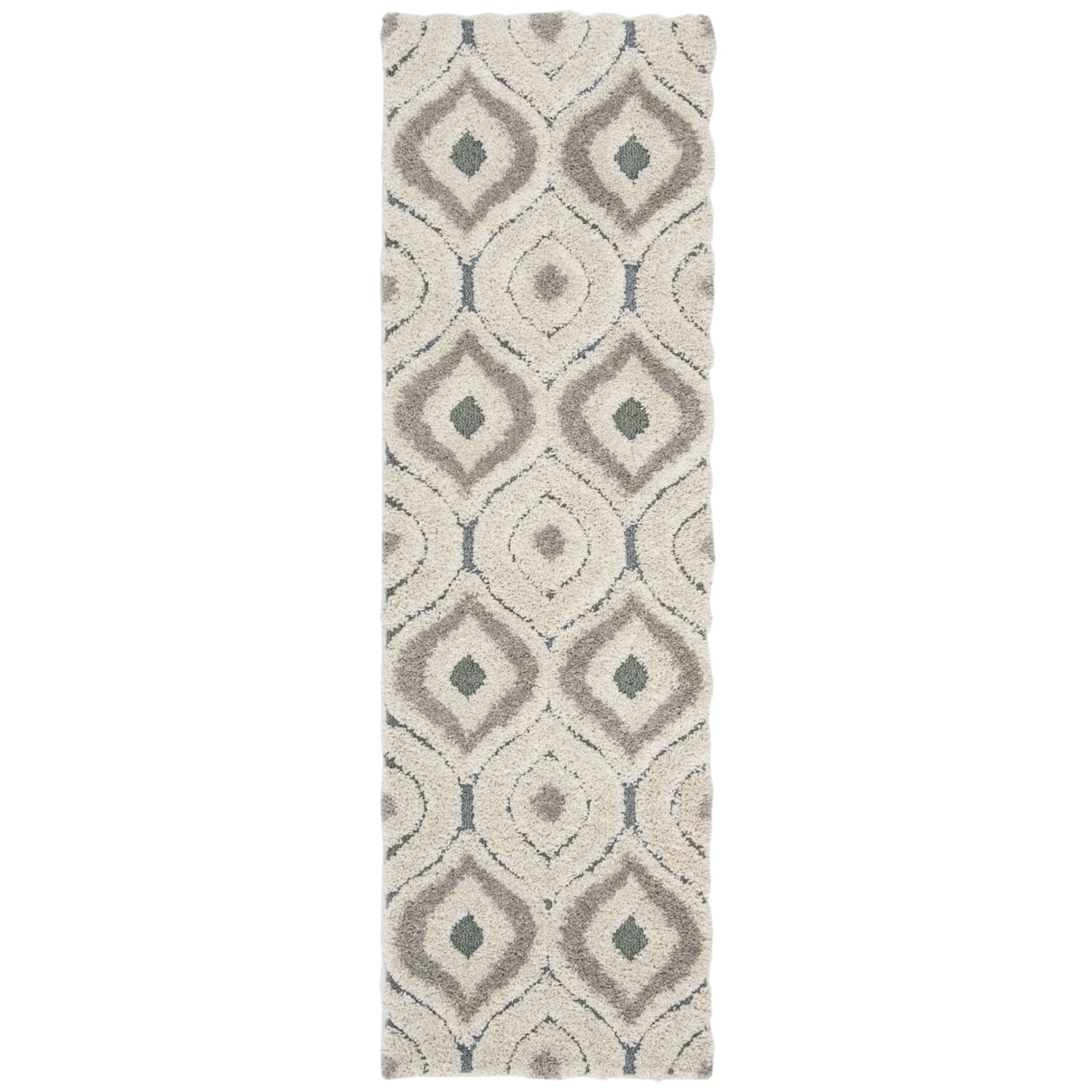 SAFAVIEH Florida Declan Geometric Shag Runner Rug, Cream/Light Blue, 2'3" x 5'