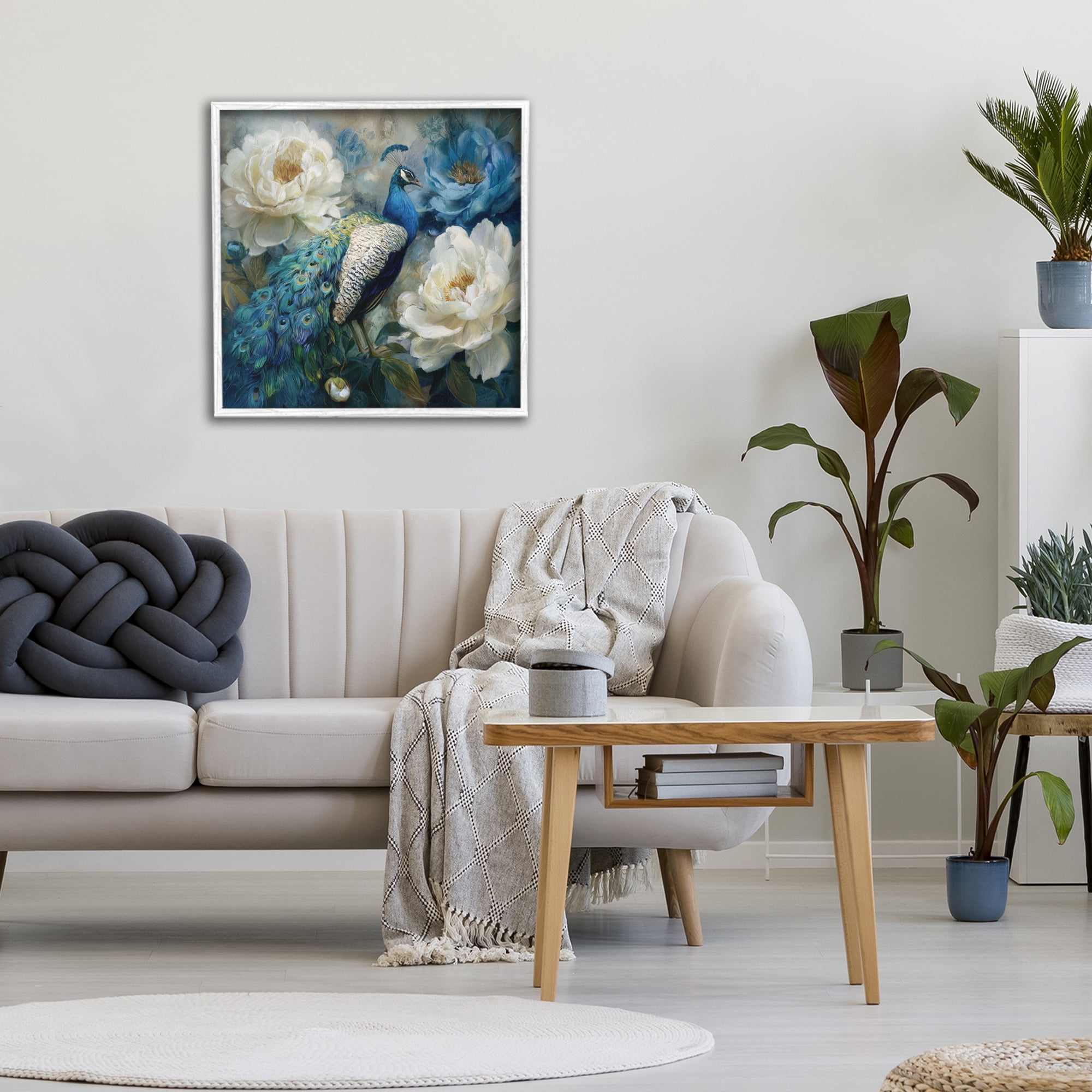 Stupell Industries Pretty Peony Peacock White Framed Giclee Art, design by Tina LeCour
