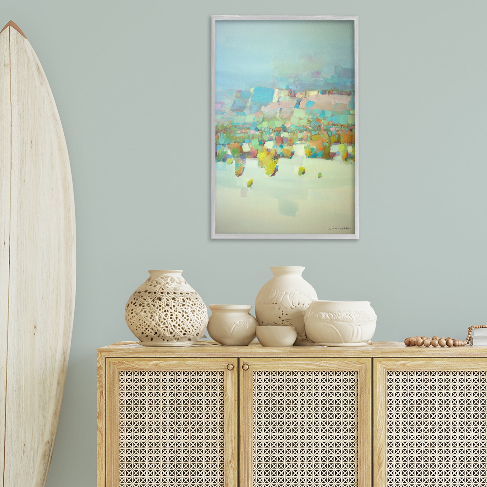 Stupell Industries Contemporary Beach Landscape Abstract Painting Gray Framed Art Print Wall Art, 20 x 30