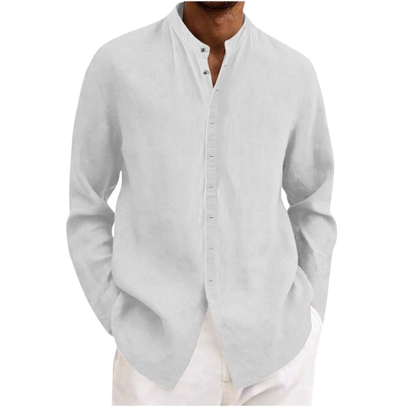 cfhntfmh Men's Linen Shirts Casual Long Sleeve Button down Shirt Summer Wedding Cotton Tops Beach Vacation Clothes