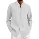 thumbnail image 2 of Ceisia Men's Relaxed Fit Linen Blend Stand Collar Shirt, Solid Color Long Sleeve Casual Button-Up Top Gifts, 2 of 6