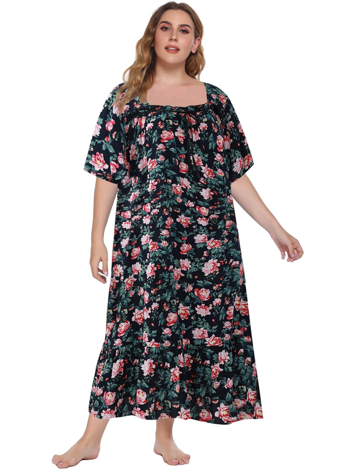 Sunsent Women's Plus Size Nightgown Comfy Short Sleeve Sleepwear Full ...
