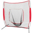 thumbnail image 2 of 7' x 7' Baseball Softball Practice Net Batting Catch Pitching Training Net w/Carrying Bag and Metal Bow Rack, Flap Baseball Equipment Training Aids, 2 of 9
