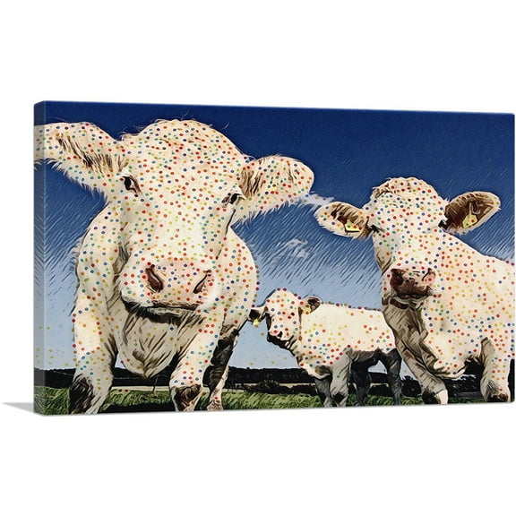 ARTCANVAS Cows Polka Dots Painting Home decor Canvas Art Print - Size: 40" x 26" (1.50" Deep)