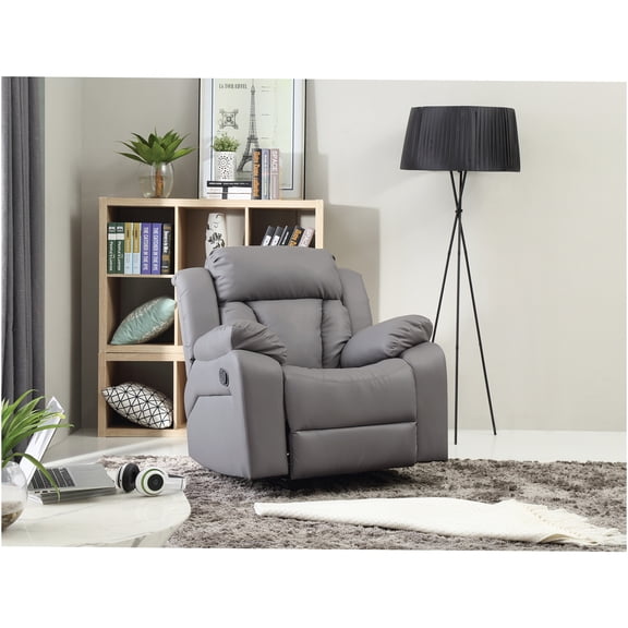 JERFIT Modern PU Leather Rocker Recliner Chair with Padded Arms, Power Glider Swivel, Massage and Heat for Living Room, Bedroom, Gray