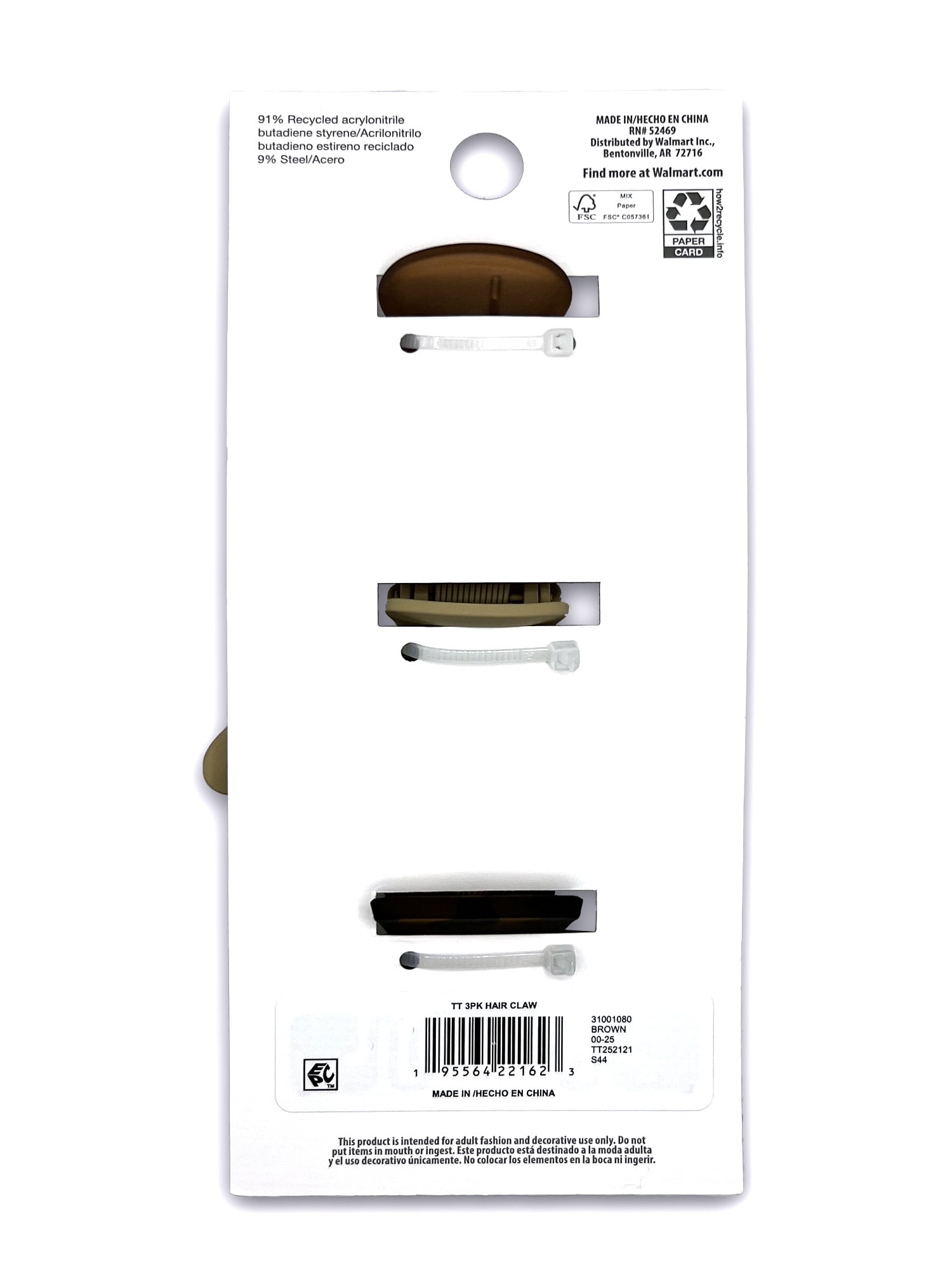 Time and Tru 3-Pack Claws, Brown