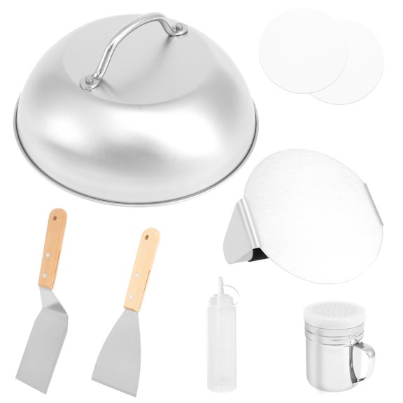 AEVXKHI 7PCS Stainless Steel Smash Burger Kit with Flat Bottom, Wear Resistant Non Stick Burger Press Set, Dishwasher Safe Burger Making Tools Kit for Kitchen Cooking