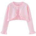thumbnail image 1 of Girls Cardigan Bolero Kids Knit Long Sleeve Ruffle Open Front Button Cover Up Cropped Tops for Girls, 1 of 8