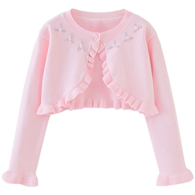 Girls Cardigan Bolero Kids Knit Long Sleeve Ruffle Open Front Button Cover Up Cropped Tops for Girls