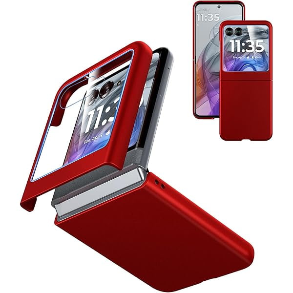 wonima11 Case for Motorola Razr 2024/2025 - with Built-in Cover Screen Protector, Thin Hard Matte Polycarbonate Cover Phone Case for Moto Razr 2024/2025 - Red+Glass