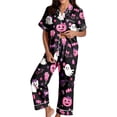 thumbnail image 3 of CONZONE Halloween Pajamas for Women Set Short Sleeve Button Down Graphic Tops Pants Pjs 2 Piece Spooky Season Sleepwear, 3 of 5
