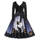 thumbnail image 1 of Vestido ajustado de mujer con estampado de calavera y cuello en V de manga larga para mujer a la moda de Halloween Pompotops hdfakjf7957, 1 of 8