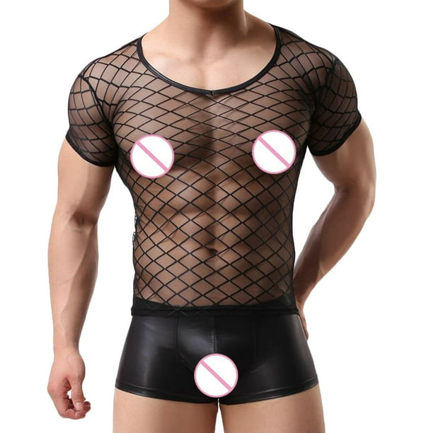 Men Clearance LYXSSBYX T Shirts for Men Clearance Men's Sexy Lingerie T- Shirt Vest Sexy Breathable Mesh See-through Underwear Top