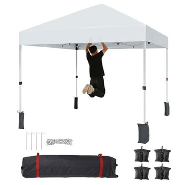 TROPOW 8x8 Ft Pop Up Canopy Tent, 1-Person Setup Pop Up Canopy Tent Instant Portable Shelter,Outdoor Patio Portable Canopy with 1-Button Push,4 Sand Bags,Roller Bag,White