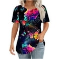 thumbnail image 1 of Tnhcen Chemises Décontractées à Manches Courtes Col Rond pour Femmes - Blouse Plissée à Imprimé Floral avec Ajustement Régulier Doux pour Usage Quotidien et Voyage P-2TG, 1 of 6