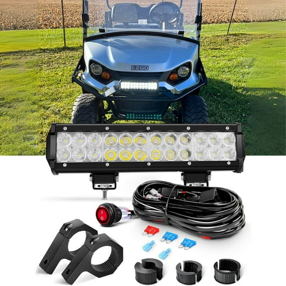 Waywe 12 Inch 72W Led Light Bar Spot Flood Combo Driving Lighting Off Road Lights Mounting Bracket Horizontal Bar Tube Clamp with 16AWG Wiring Harness for Truck SUV ATV UTV Boat