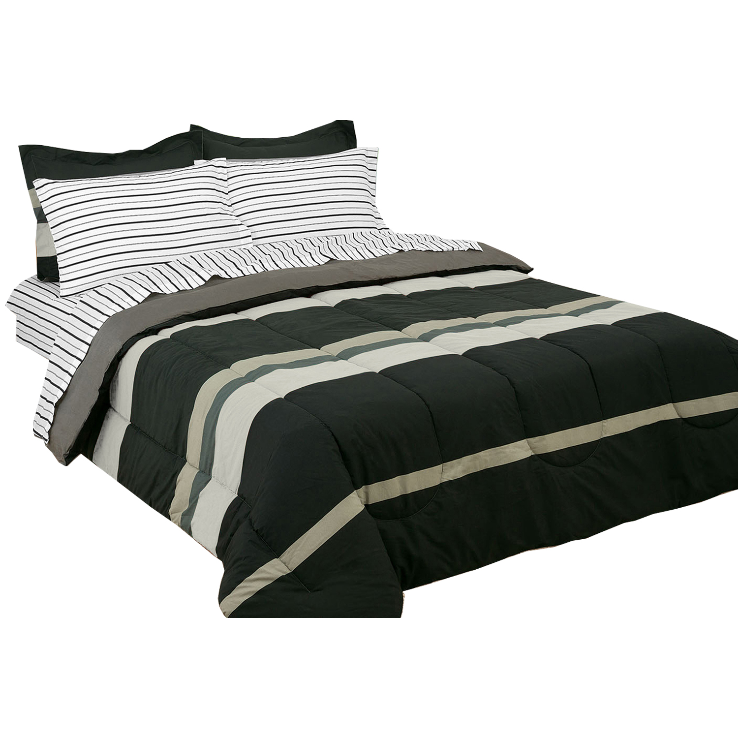Rugby Stripe Bed-in-a-Bag Set - Grey - Twin