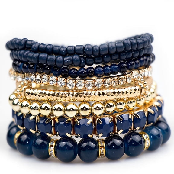 ERDOUY Bohemian Stackable Bead Bracelets for Women Multicolor Stretch Beaded Bracelets Layered Bead Adjustable Bracelet Stretch Bracelets(Dark Blue)